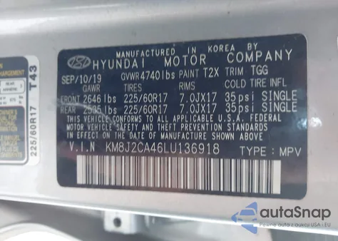 2020 Hyundai Tucson Se from USA, damaged, VIN KM8J2CA46LU136918